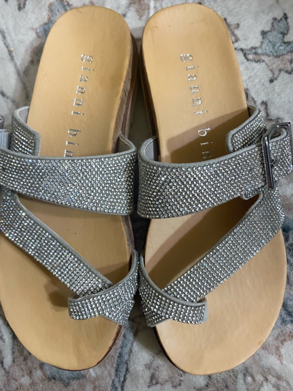 Gianni Bini Silver Crystal-Embellished Slide Sandals